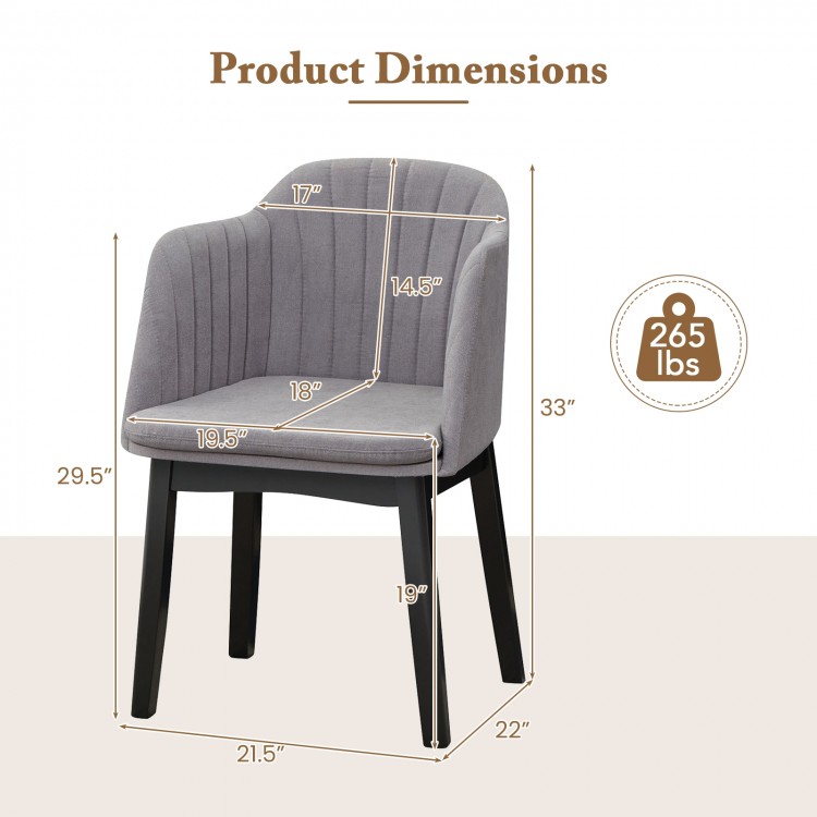 Upholstered velvet accent dining chair dimensions in grey with curved backrest, suitable for various settings.