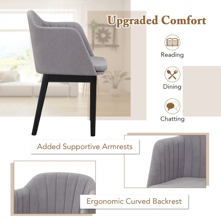 Curved backrest upholstered velvet dining chair in grey with supportive armrests, perfect for dining and chatting.