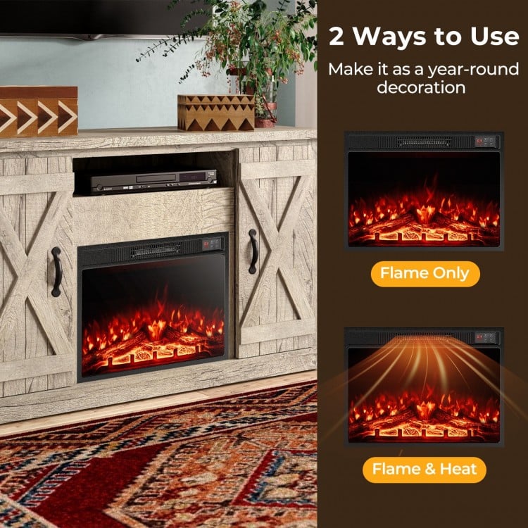 23-inch electric fireplace insert with adjustable flame color, featuring dual heating options for year-round use.