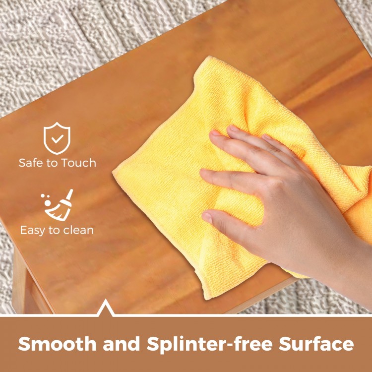 Teak shower stool with smooth, splinter-free surface, easy to clean, ideal for bathrooms and spa use.