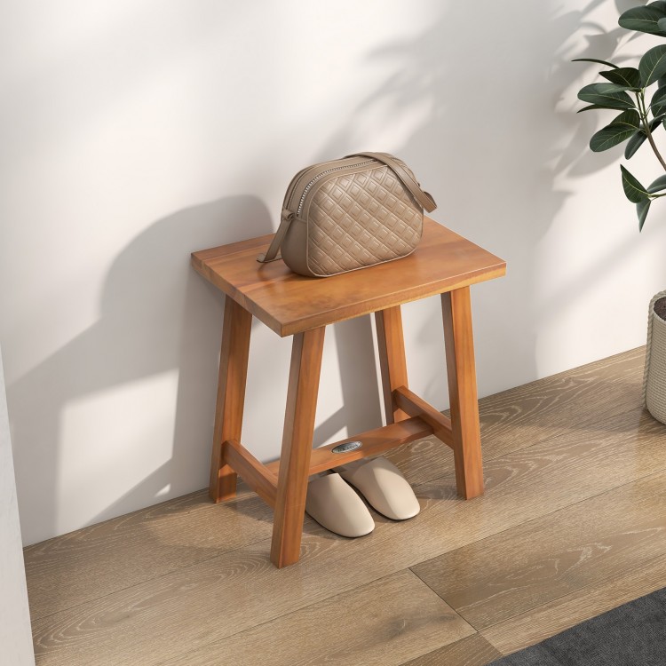 Teak shower stool with a smooth surface, ideal for bathrooms or as a small side table, supporting up to 350 lbs.