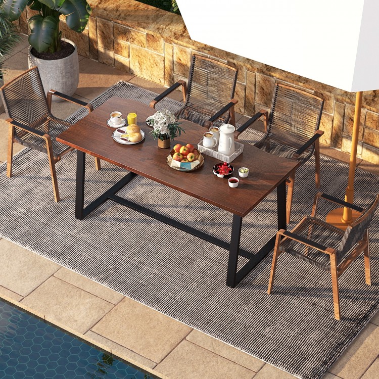 Large 63" dining table with wavy edge, heavy-duty metal frame, suitable for 4-6 people, ideal for outdoor dining.