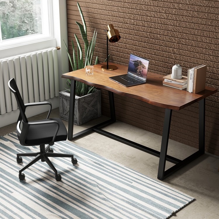 Large 63" dining table with wavy edge and heavy-duty metal frame, suitable for dining or office use in any room.