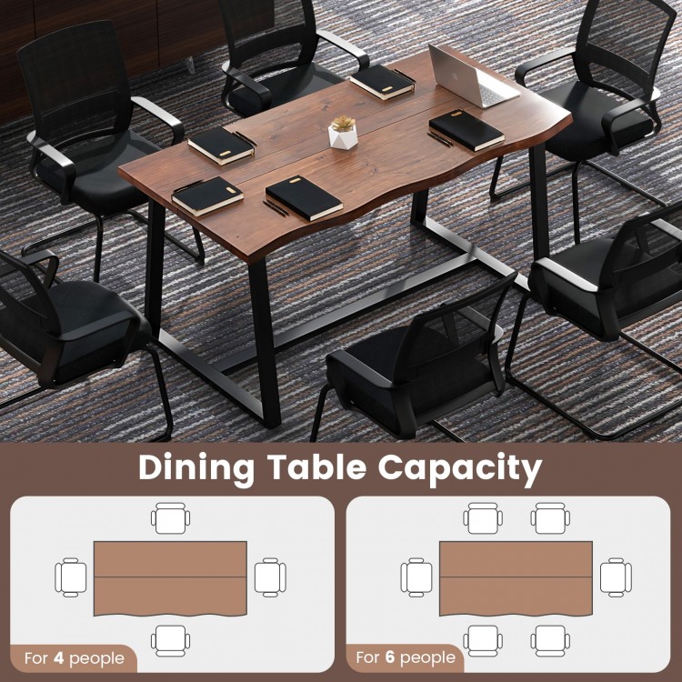 Large 63" dining table with wavy edge, heavy-duty metal frame, suitable for 4-6 people in dining or office settings.