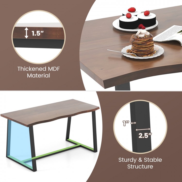 Large dining table with wavy edge, thickened MDF surface, and heavy-duty metal frame, ideal for dining or office use.