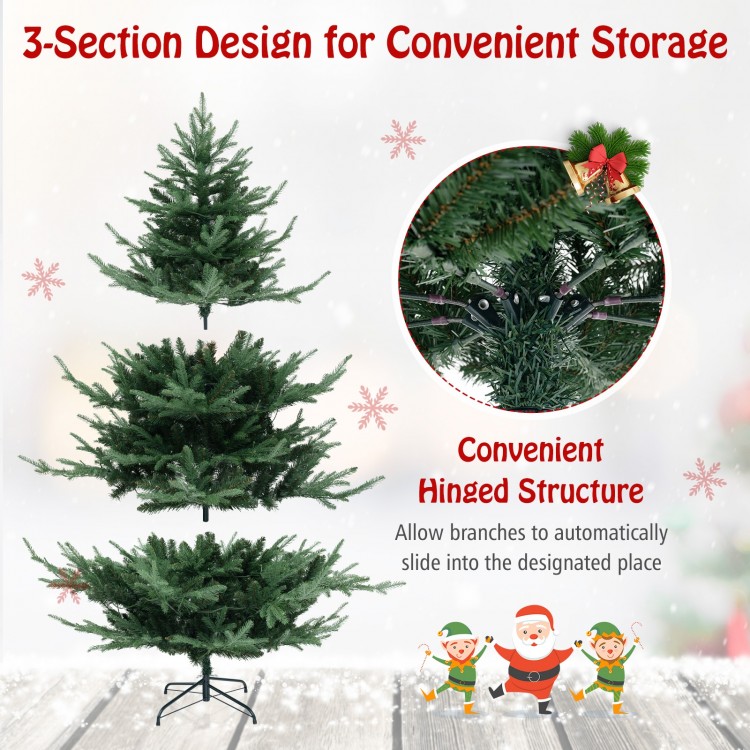 6 FT pre-lit artificial Christmas tree with 778 branch tips and hinged structure for easy setup and storage.