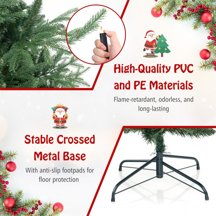 6 FT pre-lit artificial Christmas tree with 778 PVC and PE branch tips, featuring a stable crossed metal base for.