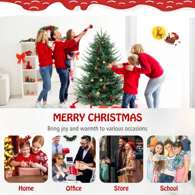6 FT pre-lit artificial Christmas tree with 778 branch tips and warm white LED lights, perfect for home and festive.