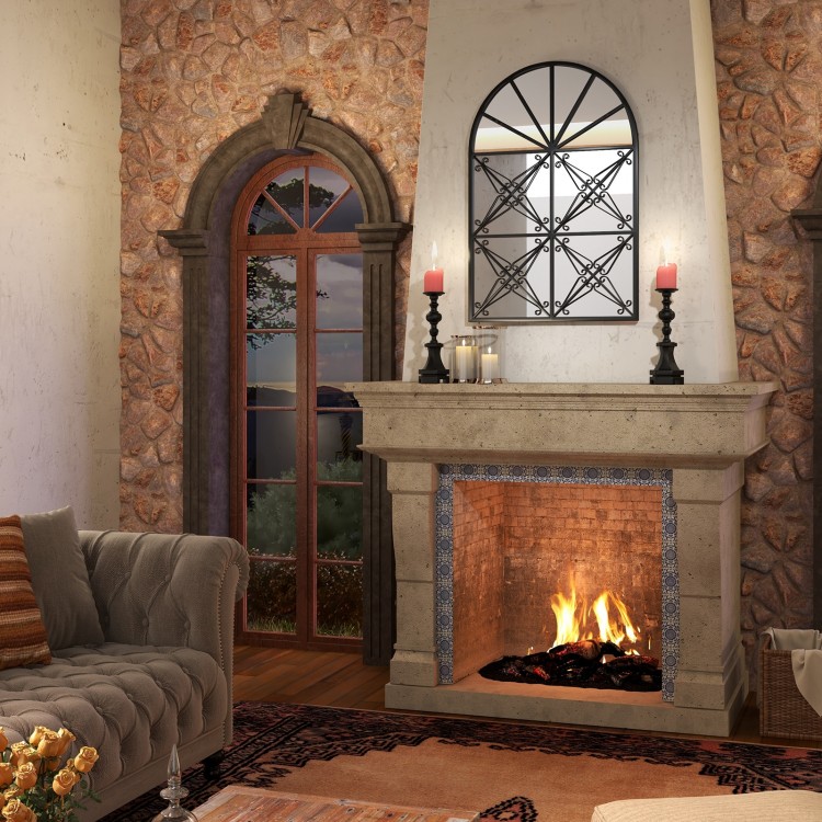 Arched window pane mirror with a black metal frame, enhancing light and style in a cozy living room setting.