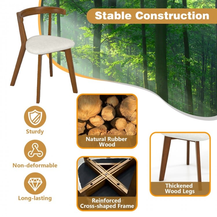 Wood dining chair with padded seat and curved backrest, crafted from natural rubber wood for sturdy support.