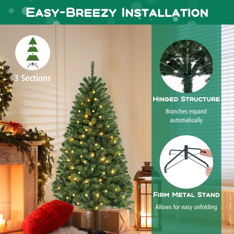 6/7/8 FT artificial Christmas tree with 568/830/1182 branch tips and 200/250/400 warm white LED lights for festive.