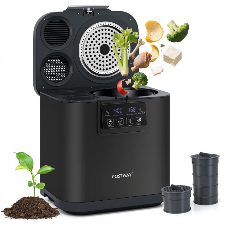 Electric composter with lid and LED display, 4L capacity, designed for efficient kitchen waste reduction.