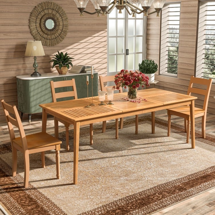 Rectangular acacia wood dining table for 6 with natural finish, perfect for outdoor gatherings and patio use.