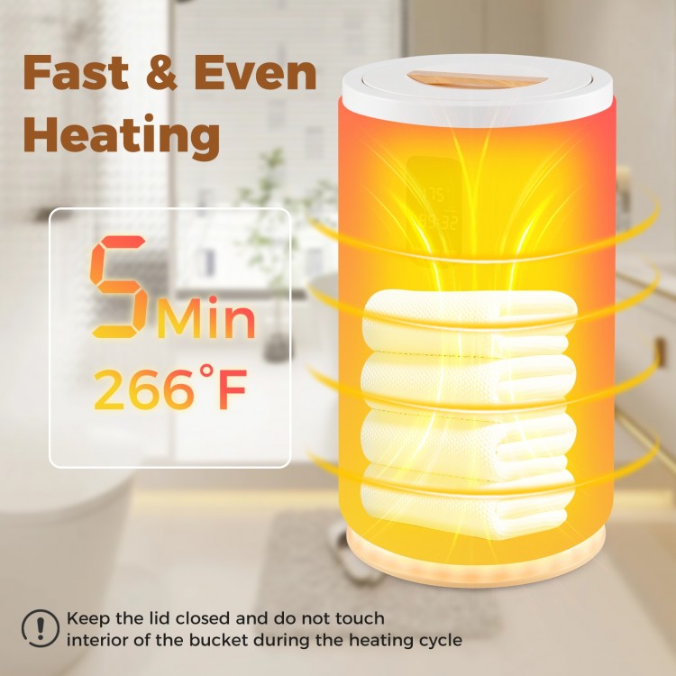 20L hot towel warmer bucket in white with fast heating, LCD display, and ambient light for a spa-like experience.