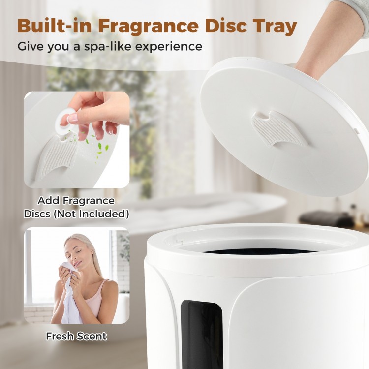 20L hot towel warmer bucket with built-in fragrance disc tray for a spa-like experience and easy operation.