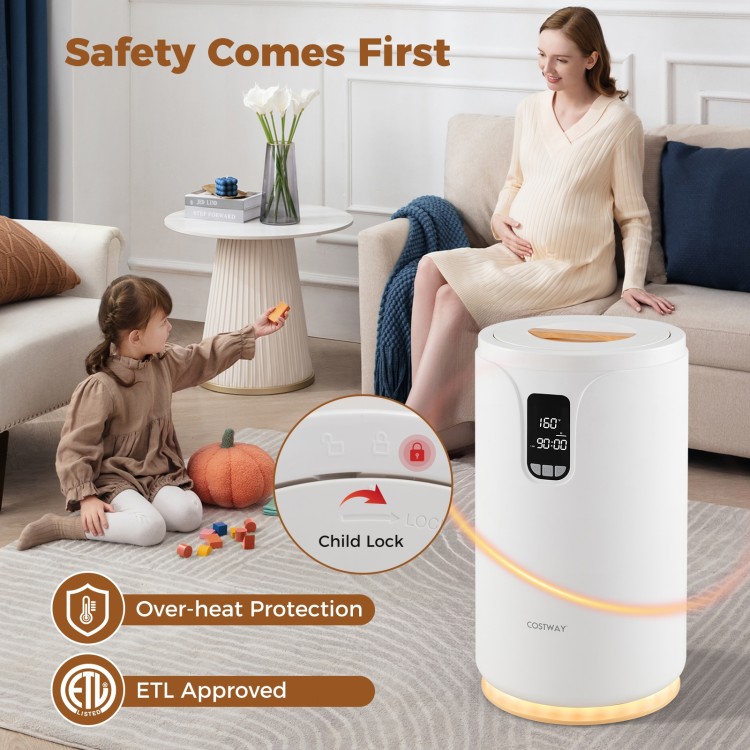 20L hot towel warmer bucket in white with LCD display, child lock, and over-heat protection for family safety.