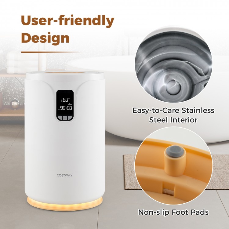 20L hot towel warmer bucket with stainless steel interior, LCD display, and non-slip foot pads for safe, convenient use.
