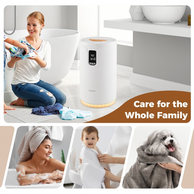 20L hot towel warmer bucket in white with LCD display, holding towels for family care and spa-like experience.