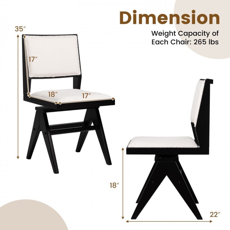 Swivel wooden dining chair with black rubber wood frame and white faux sherpa upholstery, perfect for stylish seating.