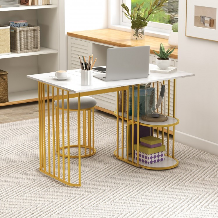 Rectangular dining table showcasing a faux marble top and gold metal frame, perfect for small dining areas with stylish.