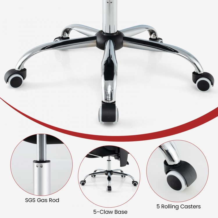 Close-up of the 5-claw base and rolling casters of the ergonomic mesh office chair for easy mobility and stability.