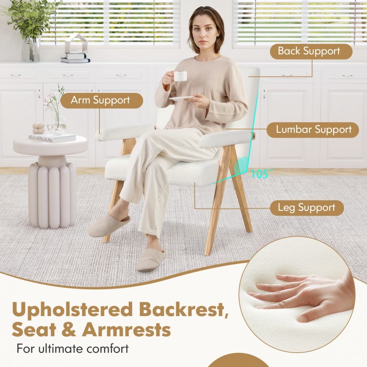 Mid Century Modern accent chair with rubber wood frame, padded armrests, and ergonomic backrest for ultimate comfort.