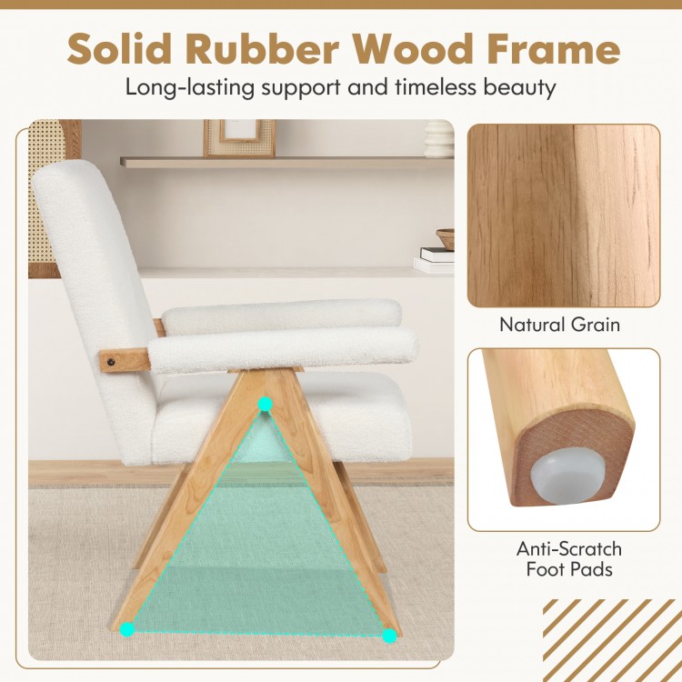 Mid Century Modern accent chair featuring a solid rubber wood frame, padded armrests, and ergonomic design for comfort.