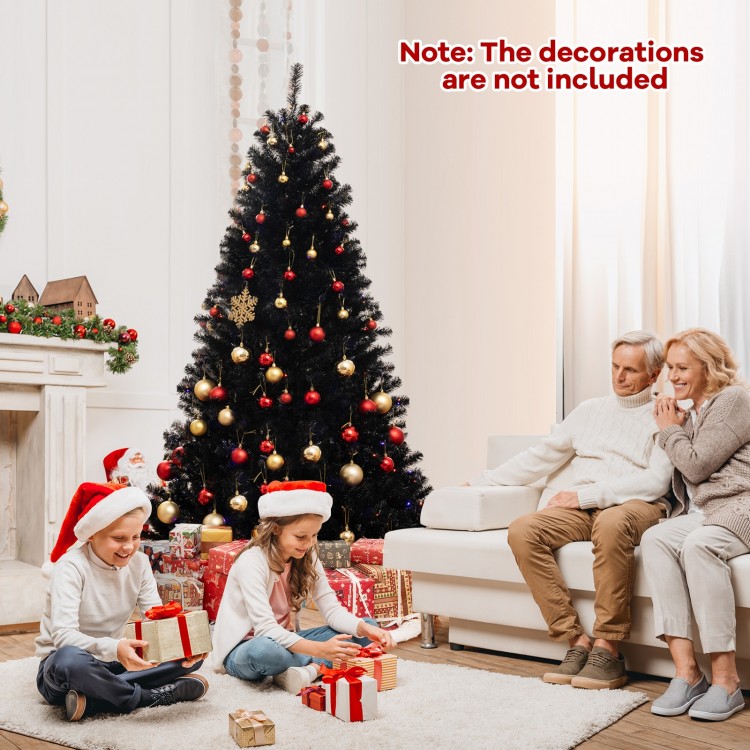 7 ft artificial Christmas tree with black leaves, 6 lighting modes, perfect for spooky holiday displays.