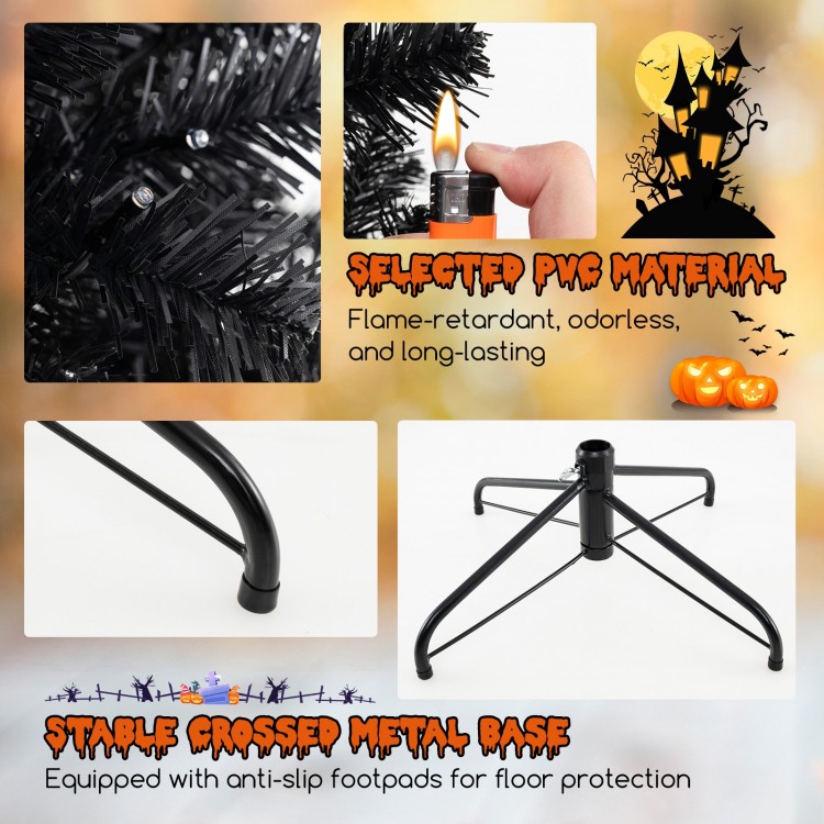Close-up of the crossed metal base of a 7 ft artificial Christmas tree, featuring anti-slip footpads for stability.