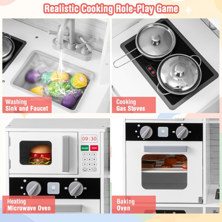 Pretend play kitchen set featuring a washing sink, gas stoves, microwave oven, and realistic lights and sounds for.