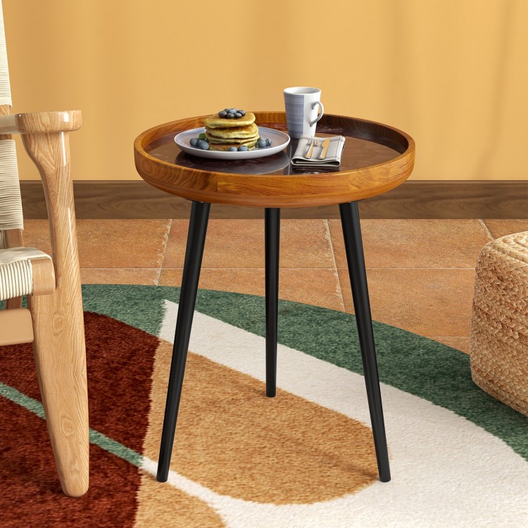 Round end table with sea shell decoration and epoxy resin finish, featuring sturdy mahogany legs, ideal for decorative.