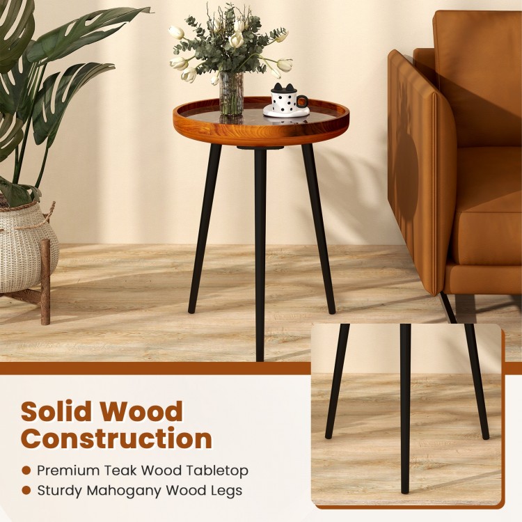 16-inch round end table with unique sea shell tabletop, epoxy resin finish, and sturdy mahogany wood legs for reliable.