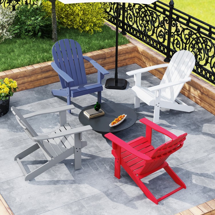 Gray acacia wood Adirondack chair with inclined seat, perfect for backyard relaxation and outdoor gatherings.