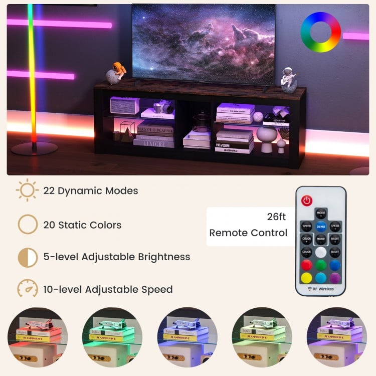 Modern TV stand with LED light, adjustable shelves, and remote control for TVs up to 65 inches, enhancing your living.