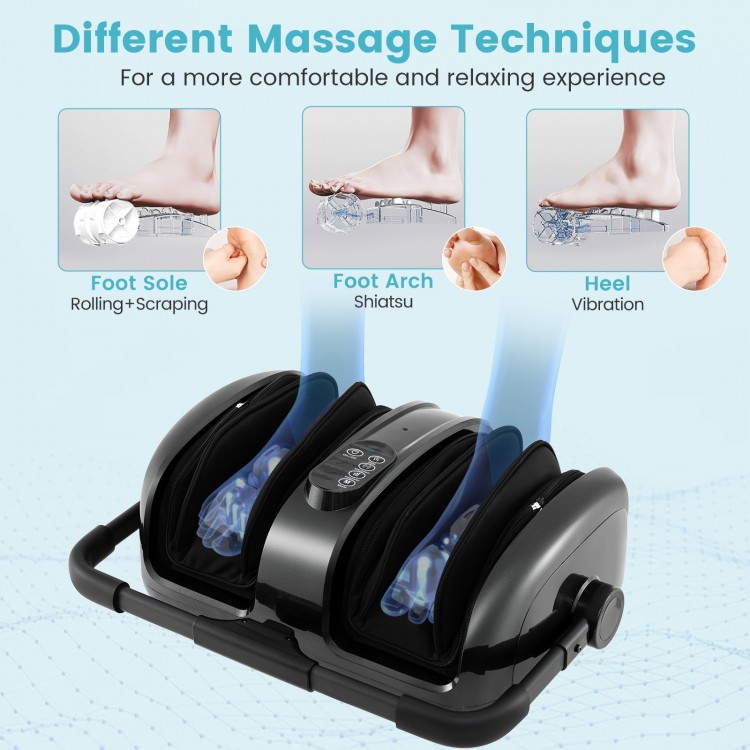 Foot and calf massager in gray with heat, featuring shiatsu and compression for pain relief and improved circulation.