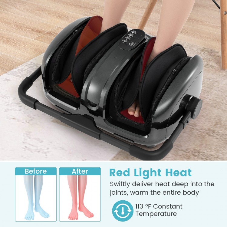 Foot and calf massager in gray with heat, featuring compression and shiatsu massage for enhanced blood circulation.