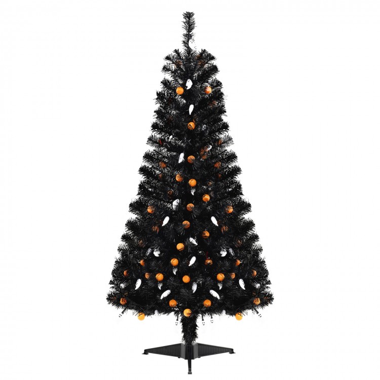 4.5 feet black artificial Halloween tree with ghost and pumpkin lights, featuring 6 lighting modes for festive.