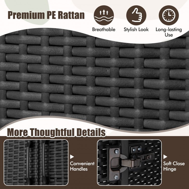 Close-up of the premium PE rattan texture on the 62-inch black wardrobe, showcasing its stylish and durable design.