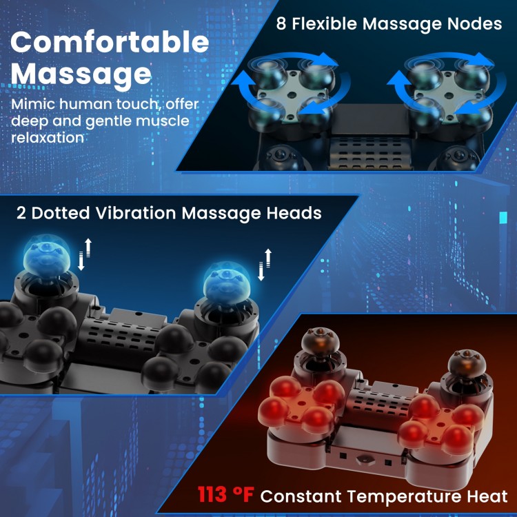 Foot and calf massager with heat, featuring kneading and vibration nodes for soothing muscle relaxation at home or.
