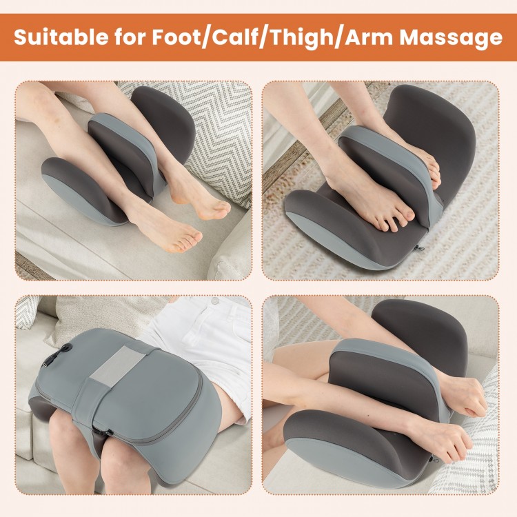 Foot and calf massager in gray, featuring kneading and heat functions for soothing muscle relaxation at home or office.