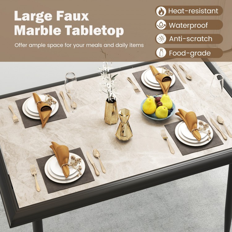 Sintered stone dining table with faux marble top and golden metal frame, perfect for kitchen or dining room gatherings.