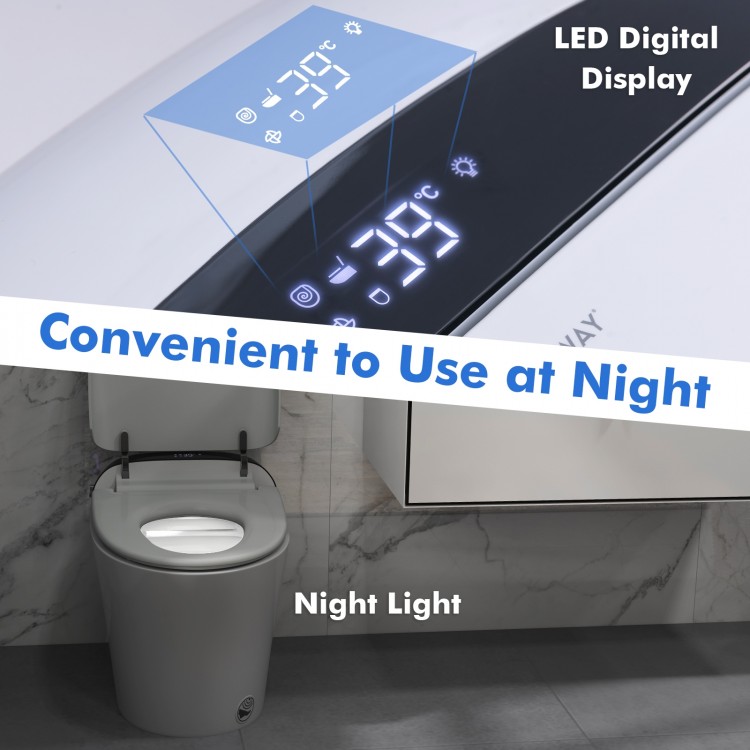 Close-up of the LED digital display on the One-Piece Elongated Smart Toilet Bidet with night light feature.