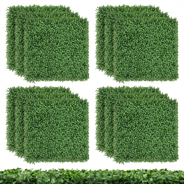 Set of 12 artificial boxwood wall panels, 20 x 20 inches, featuring dense leaves and adaptable design for indoor or.