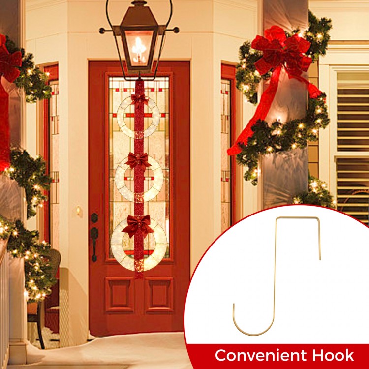 Set of 3 Christmas lighted wreaths with warm white LED lights and bows, perfect for doorways and festive decorations.