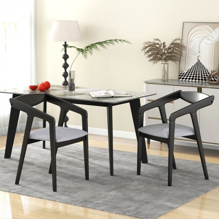 Black wooden dining chair set of 2 with padded cushions and armrests, perfect for dining or leisure use.