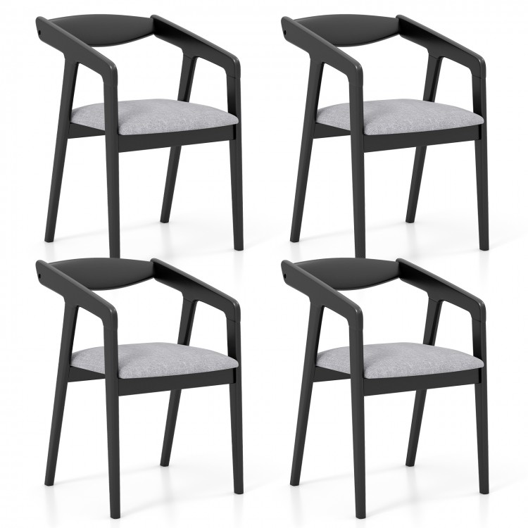 Set of 2 black wooden dining chairs with rubber wood frames, padded cushions, and ergonomic armrests for versatile use.