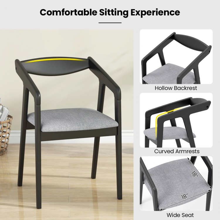Wooden dining chair with rubber wood frame, padded cushion, and hollow backrest for comfortable seating.