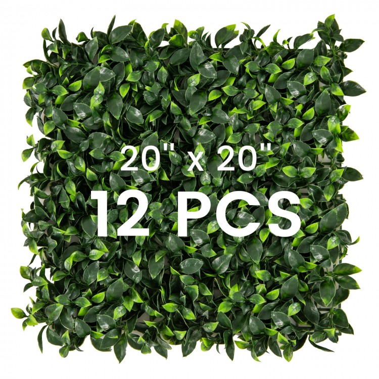 Artificial topiary gardenia shrub grass panels, 20"x20", 12 pieces, featuring vibrant green leaves for indoor and.