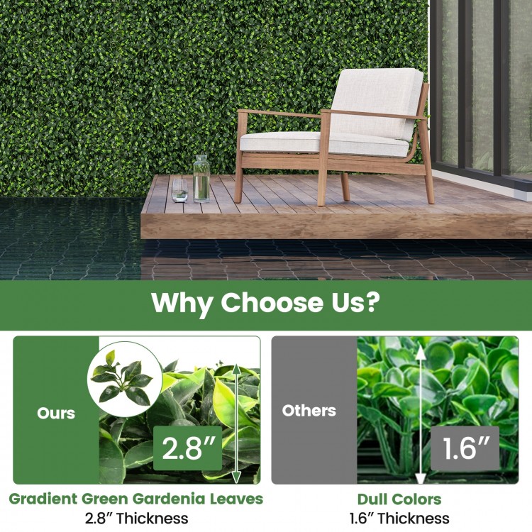 Artificial topiary gardenia shrub grass panel with gradient green leaves, 2.8" thickness, ideal for indoor and outdoor.