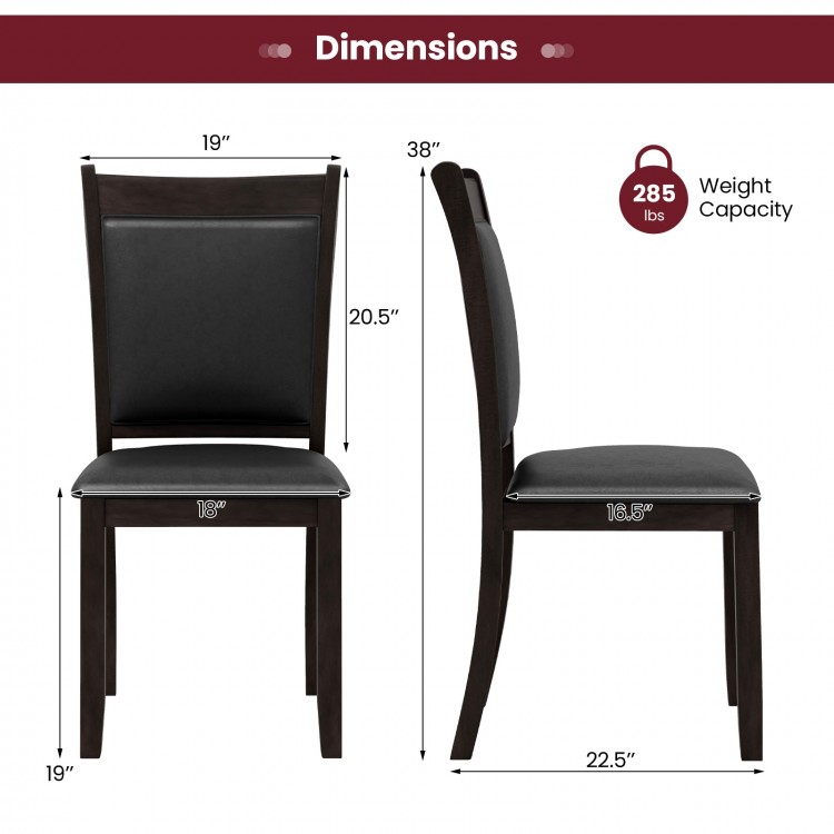 Gray faux leather dining chair set with ergonomic backrest and padded seat, ideal for home or restaurant use.